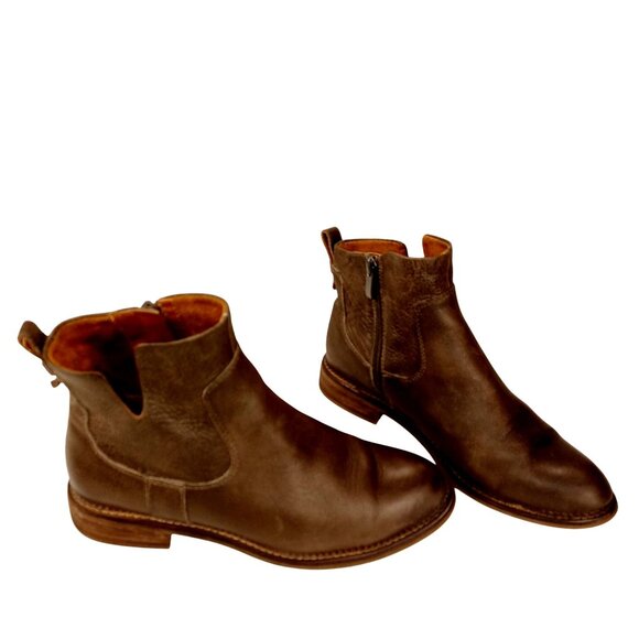 Franco Sarto Chelsea Boot Side Zip Taupe Block Flat Womens Leather Shoe Size 7.5 - Picture 1 of 11